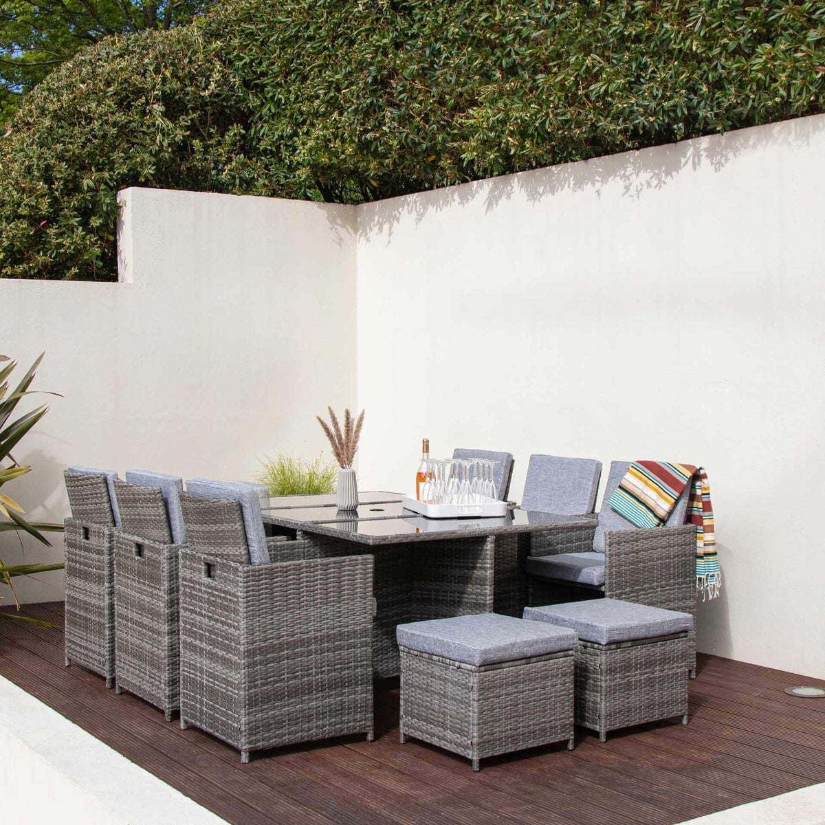 Cube 10 Seater Rattan Outdoor Dining Set - Grey Weave