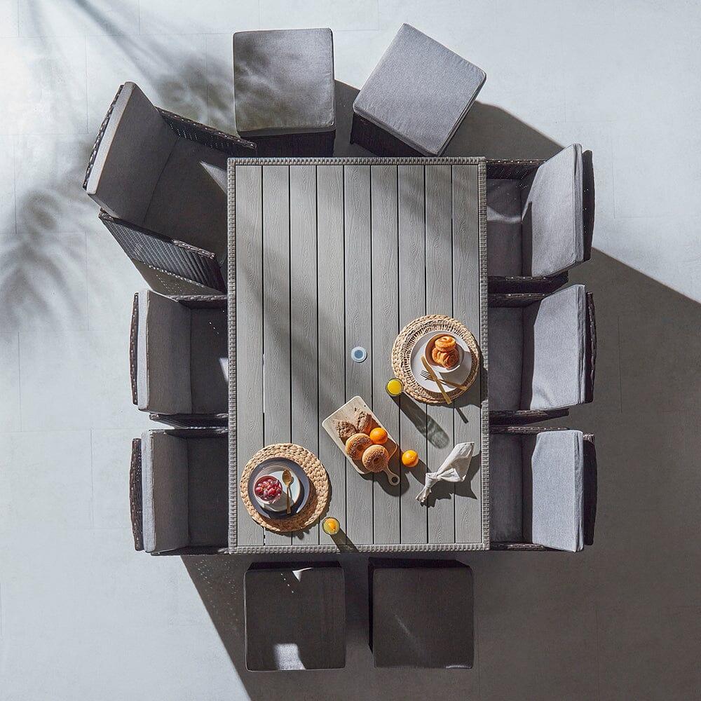 Cube 10 Seater Rattan Outdoor Dining Set - Grey Weave Polywood Top