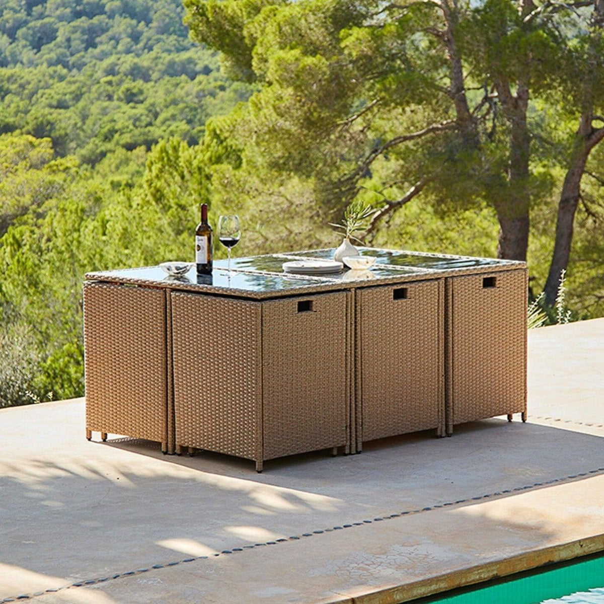 OUTLET - Cube 10 Seater Rattan Outdoor Dining Set - Natural Brown Weave