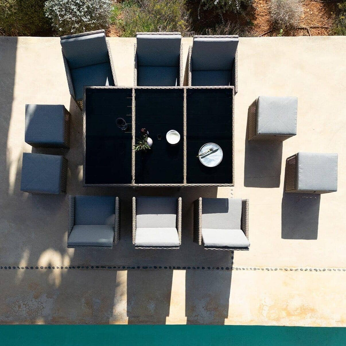 Cube 10 Seater Rattan Outdoor Dining Set - Natural Brown Weave