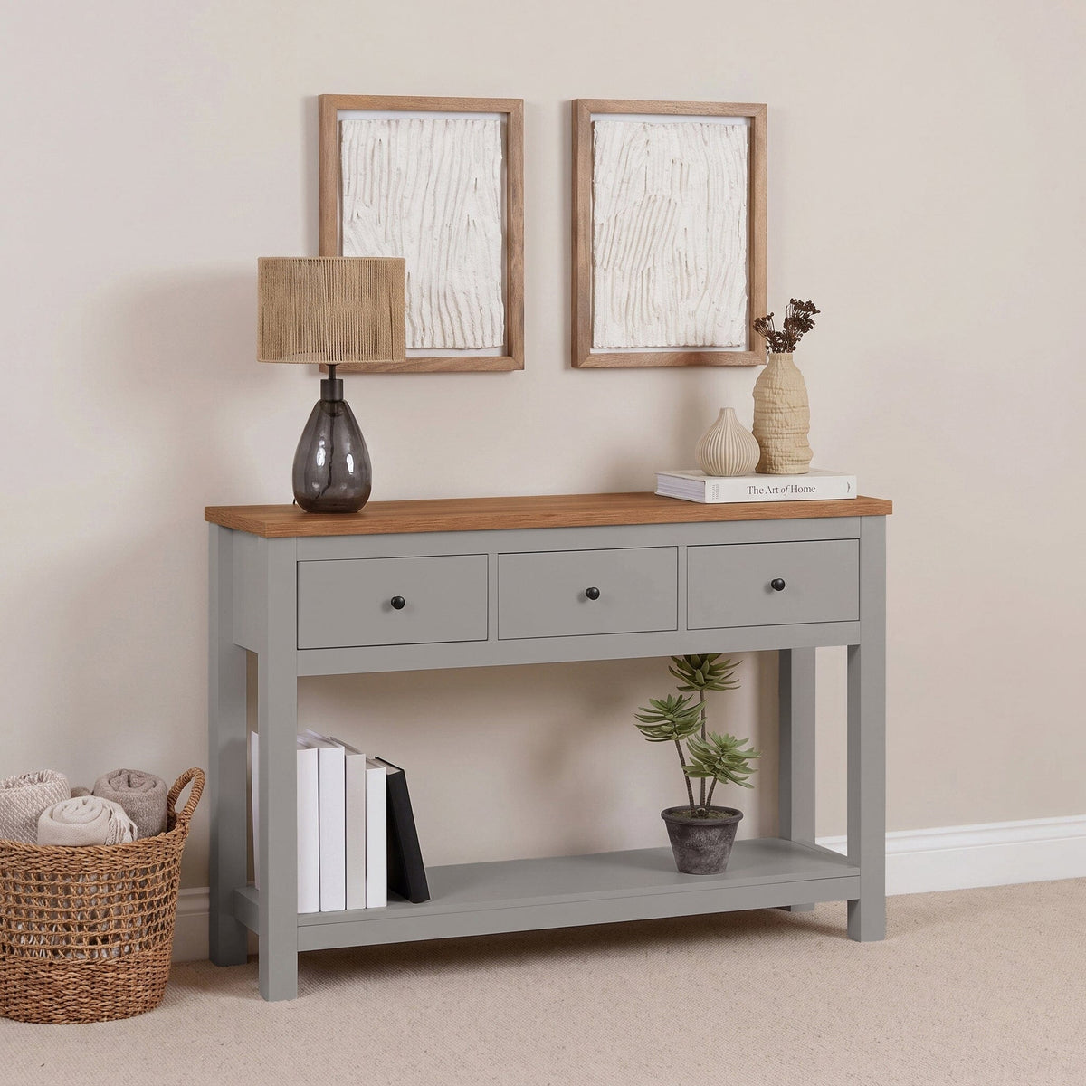 Bampton Stone Grey 3 Drawer Console Table