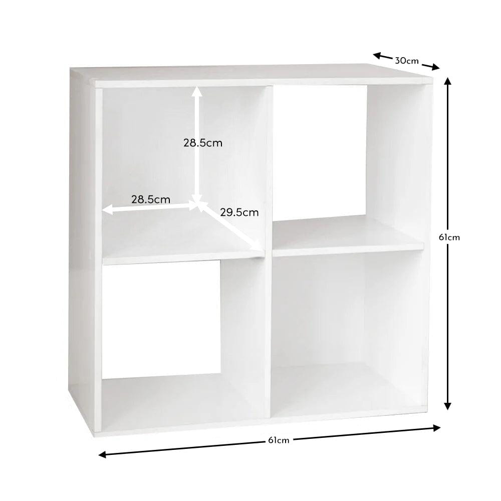 Cara 4 Cube Chalk White Bookcase Wooden Display Unit Shelving Storage Bookshelf Shelves - No Basket