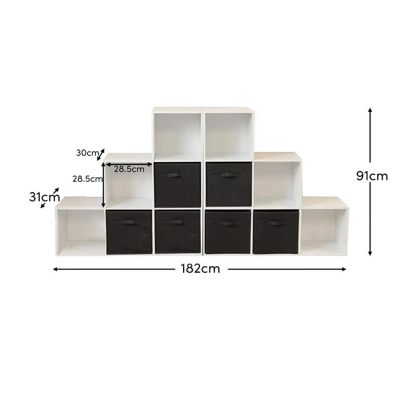 Cara 12 Cube Bookcase Ladder Storage Unit - Chalk White - Two 6 Cube Units - Black Basket