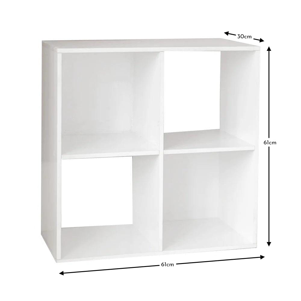 Cara 4 Cube Chalk White Bookcase Wooden Display Unit Shelving Storage Bookshelf Shelves - No Basket