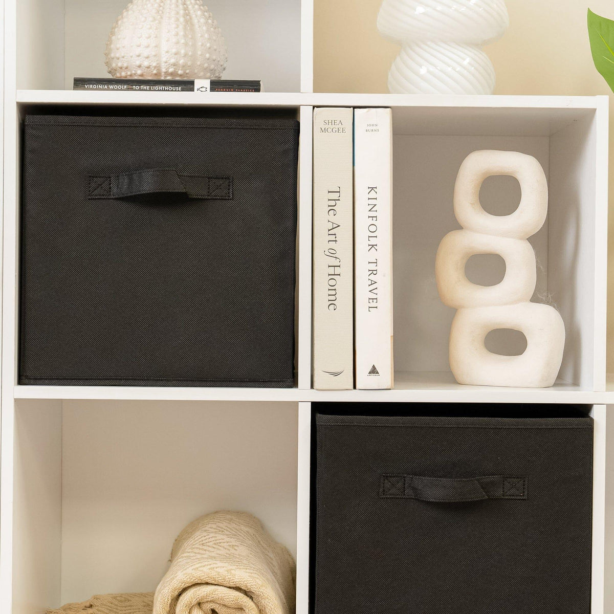 Cara 12 Cube Bookcase Ladder Storage Unit - Chalk White - Two 6 Cube Units - Black Basket