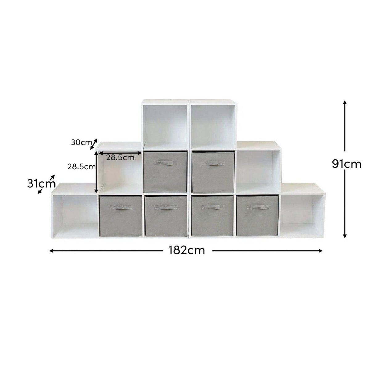 Cara 12 Cube Bookcase Ladder Storage Unit - Chalk White - Two 6 Cube Units - Grey Basket