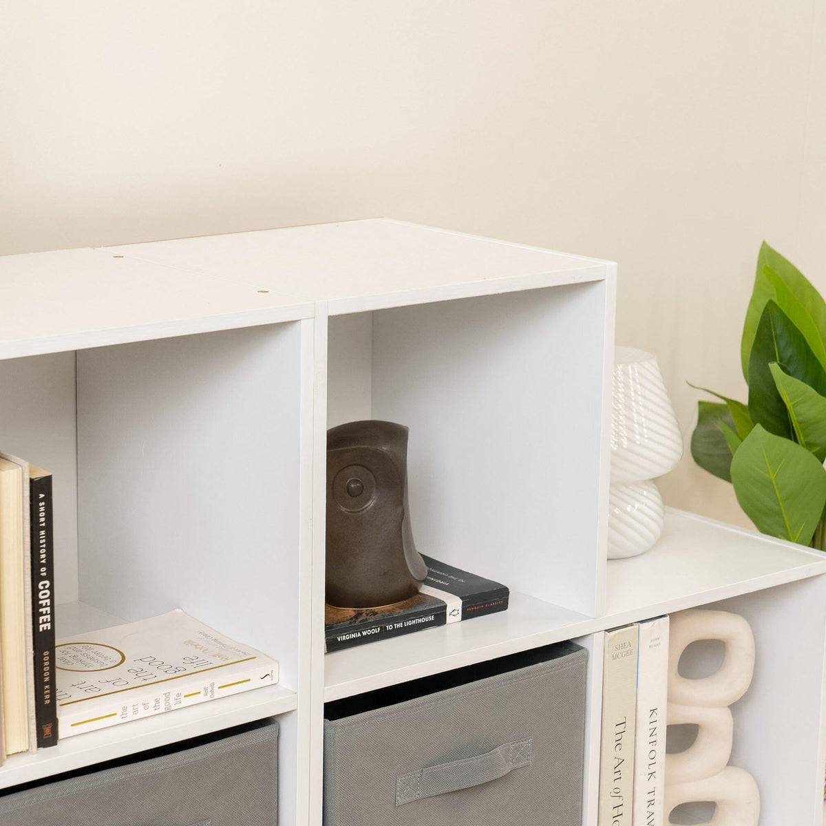 Cara 12 Cube Bookcase Ladder Storage Unit - Chalk White - Two 6 Cube Units - Grey Basket