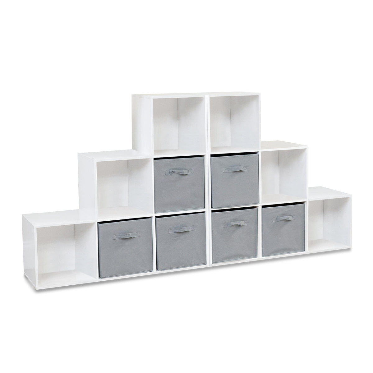 Cara 12 Cube Bookcase Ladder Storage Unit - Chalk White - Two 6 Cube Units - Grey Basket