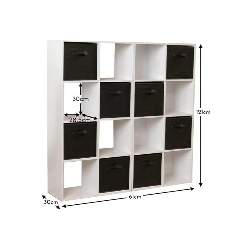 Cara 16 Cube Storage Unit - Chalk White - Two 8x2 Units - Black Basket