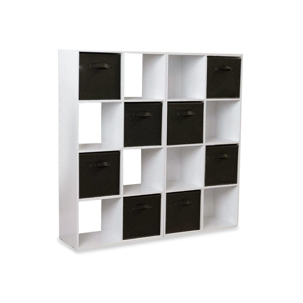 Cara 16 Cube Storage Unit - Chalk White - Two 8x2 Units - Black Basket