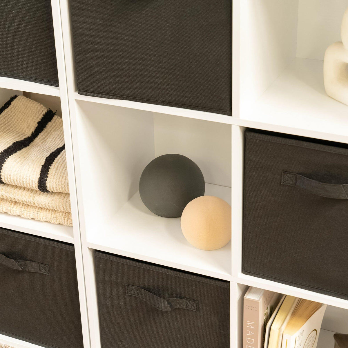 Cara 16 Cube Storage Unit - Chalk White - Two 8x2 Units - Black Basket