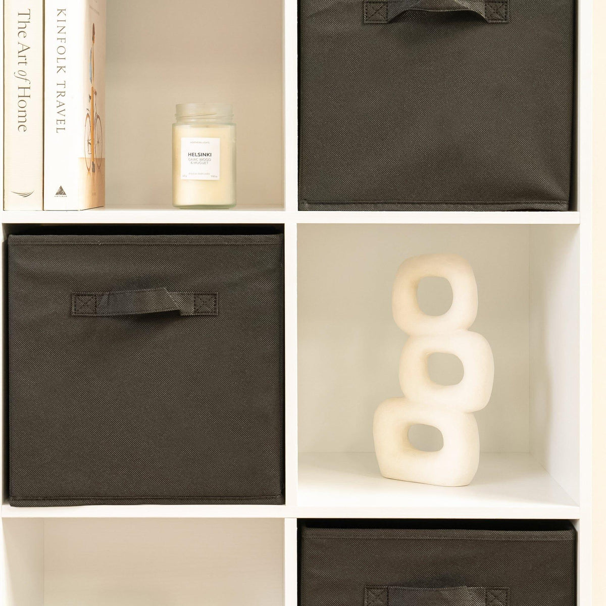 Cara 16 Cube Storage Unit - Chalk White - Two 8x2 Units - Black Basket