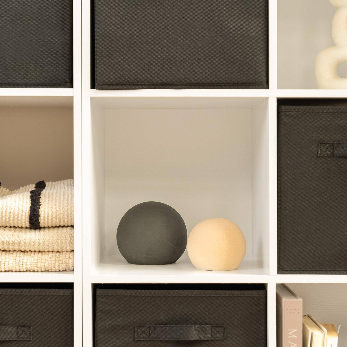 Cara 16 Cube Storage Unit - Chalk White - Two 8x2 Units - Black Basket