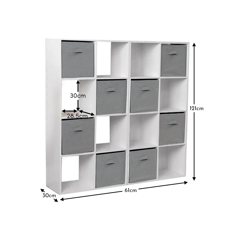 Cara 16 Cube Storage Unit - Chalk White - Two 8x2 Units - Grey Basket