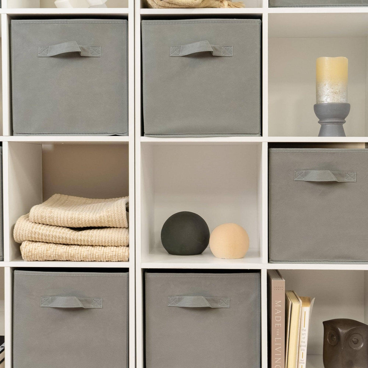 Cara 16 Cube Storage Unit - Chalk White - Two 8x2 Units - Grey Basket
