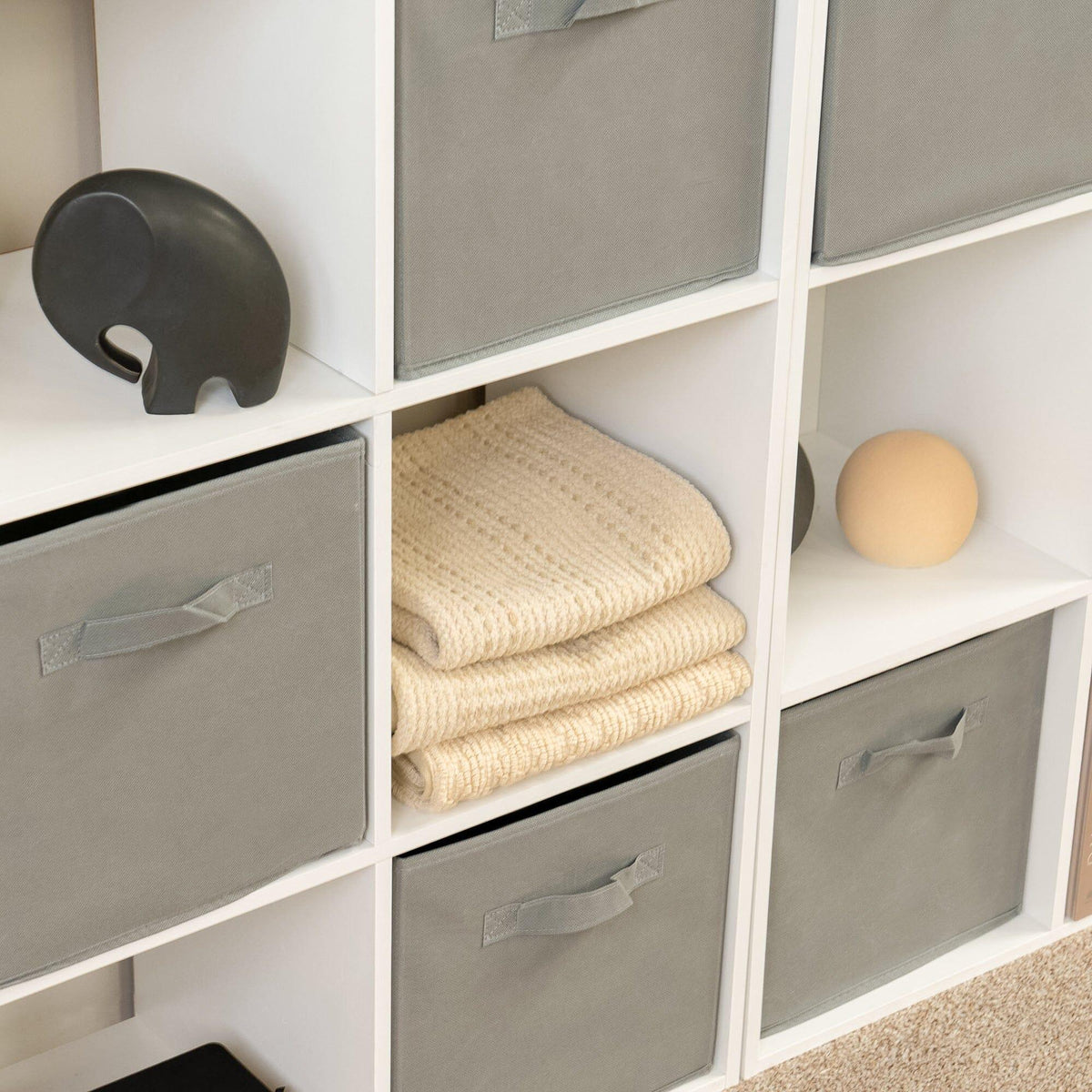 Cara 16 Cube Storage Unit - Chalk White - Two 8x2 Units - Grey Basket