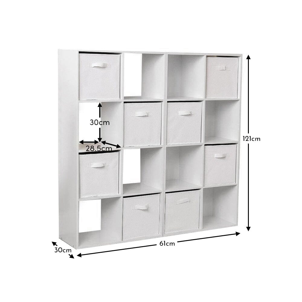 Cara 16 Cube Storage Unit - Chalk White - Two 8x2 Units - White Basket