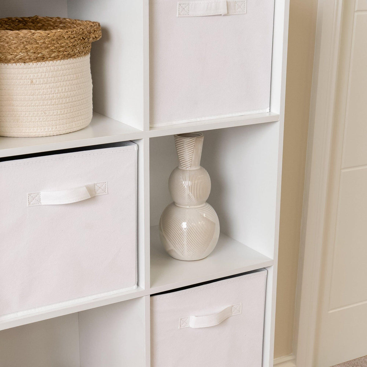 Cara 16 Cube Storage Unit - Chalk White - Two 8x2 Units - White Basket