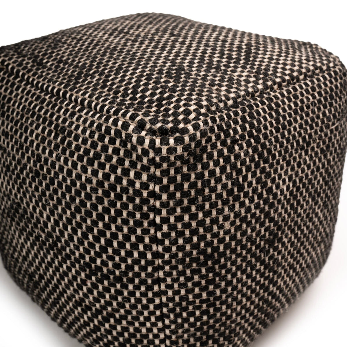 Atcham Wool & Cotton Ottoman Stool - Black