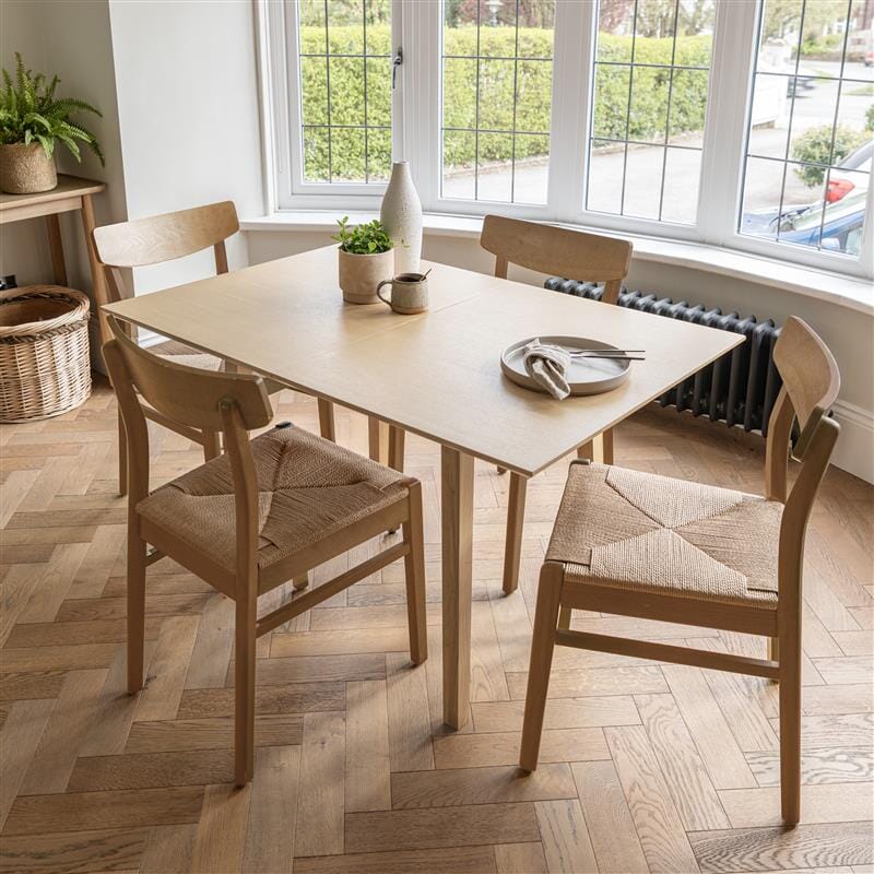 Charlie Pale Oak Extendable Dining Table Set - 4 Seater - Woven Pale Oak Dining Chairs