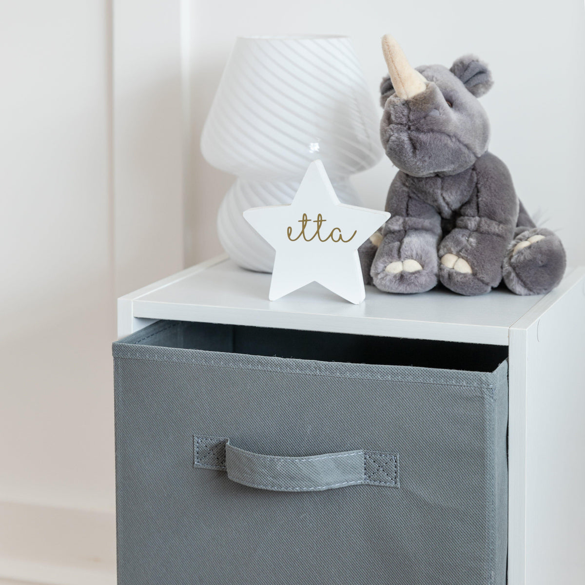 Cara 2 Tier Storage Unit / Chalk White Bookcase with Grey Boxes