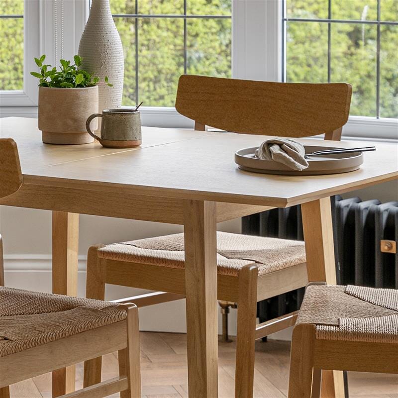 Charlie Pale Oak Extendable Dining Table Set - 4 Seater - Woven Pale Oak Dining Chairs