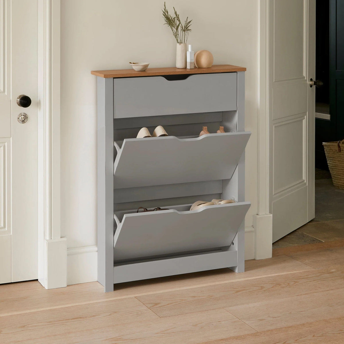 Windsor Shoe Cabinet - 3 Door - Grey