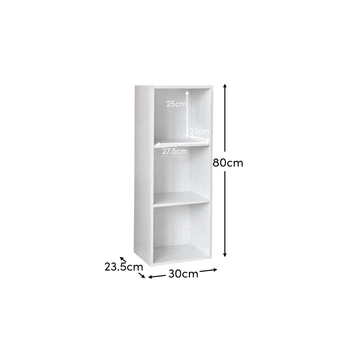 Cara 3 Tier Chalk White Bookcase Wooden Display Shelving Unit with Pink Storage Box