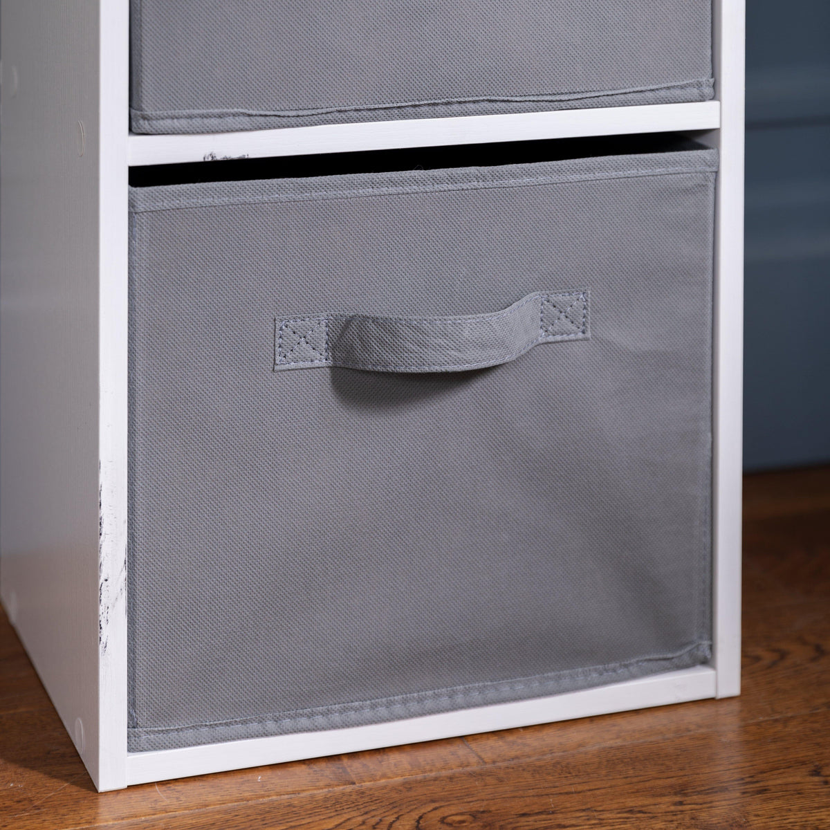 Cara 3 Tier Chalk White Cube Storage Unit - Grey Baskets