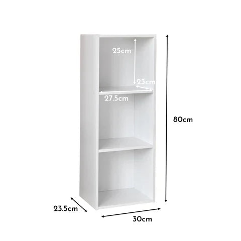 Cara 3 Tier Chalk White Cube Storage Unit - Grey Baskets