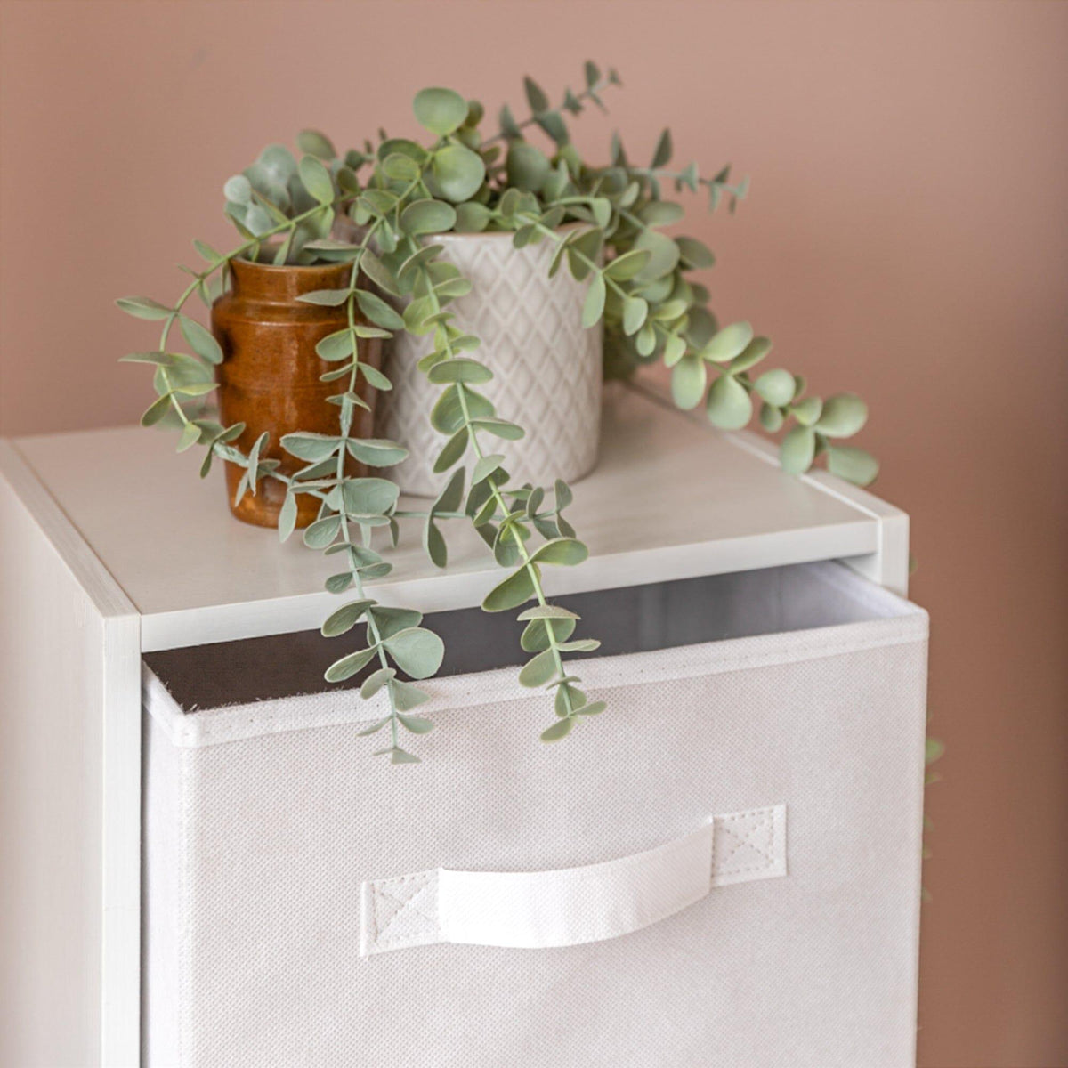 Cara 3 Tier Chalk White Cube Storage Unit - White Baskets