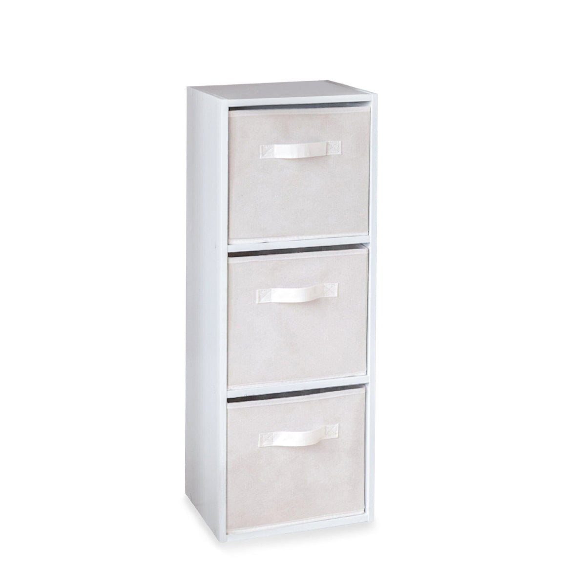 Cara 3 Tier Chalk White Cube Storage Unit - White Baskets