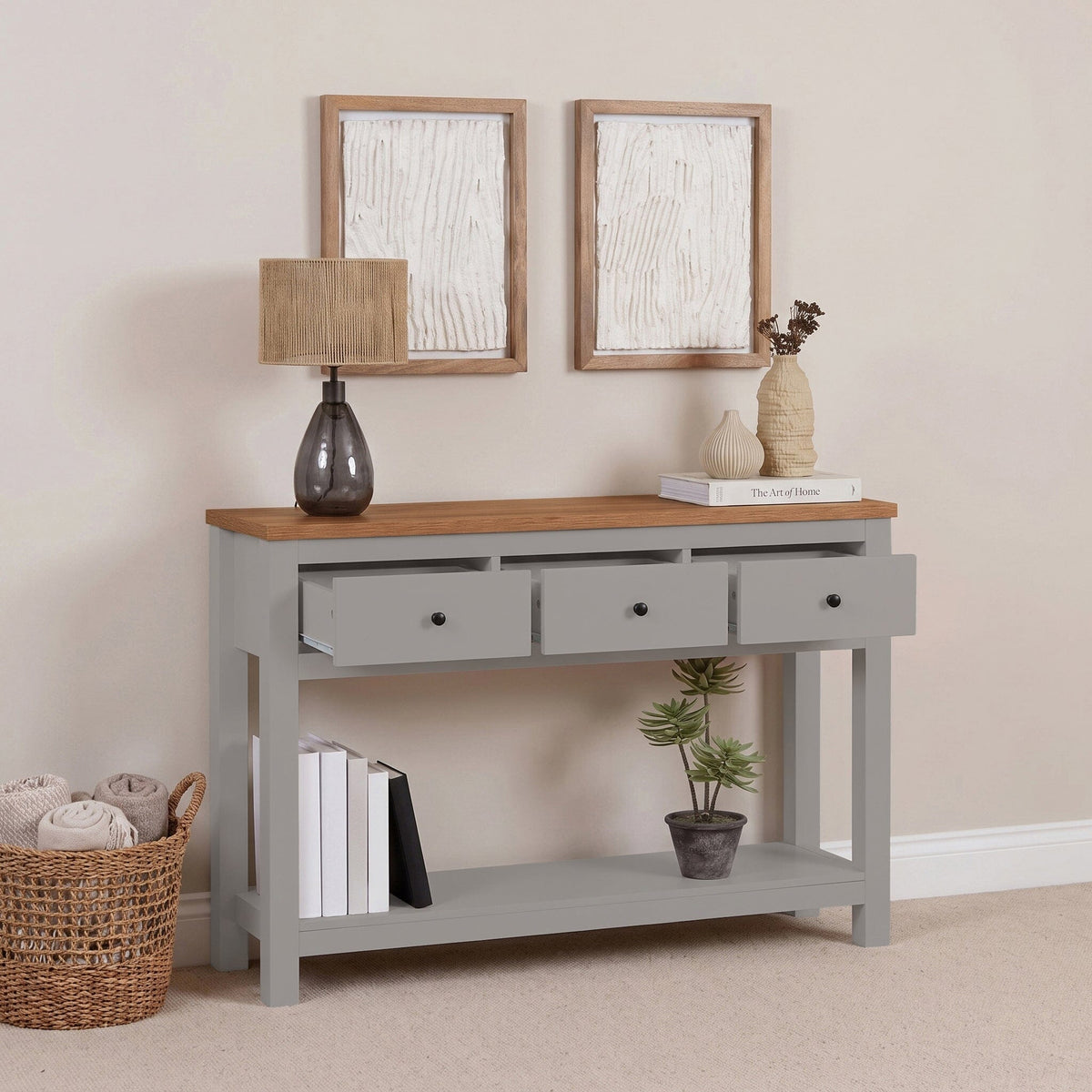 Bampton Stone Grey 3 Drawer Console Table