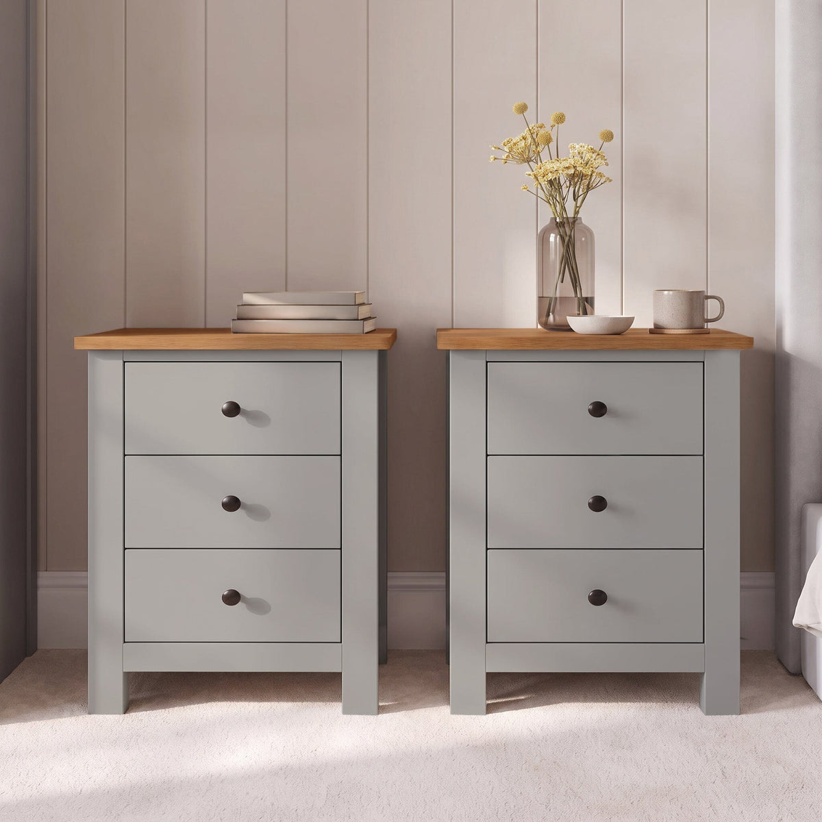 Bampton 4 Piece Bedroom Set - 3 Over 4 Chest of Drawers - Stone Grey