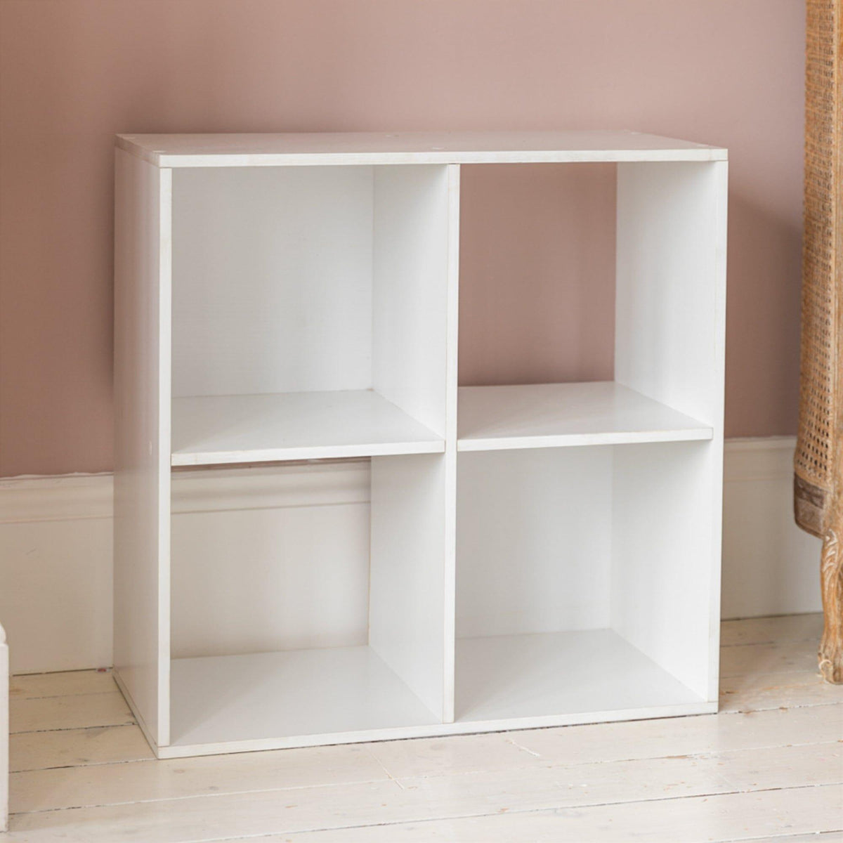 Cara 4 Cube Chalk White Bookcase Wooden Display Unit Shelving Storage Bookshelf Shelves - No Basket