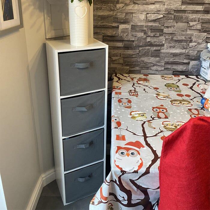 Cara 4 Tier Storage Unit / Chalk White Bookcase with Grey Boxes