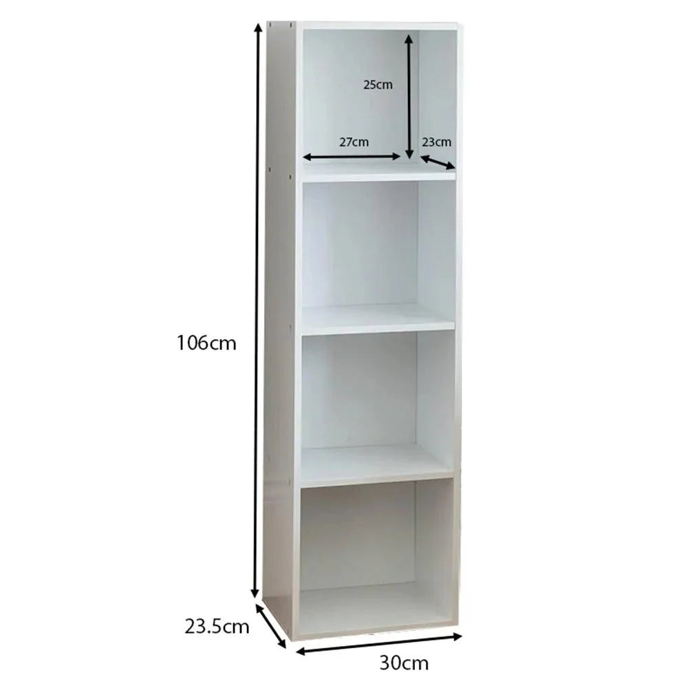 Cara 4 Tier Storage Unit / Chalk White Bookcase with Grey Boxes