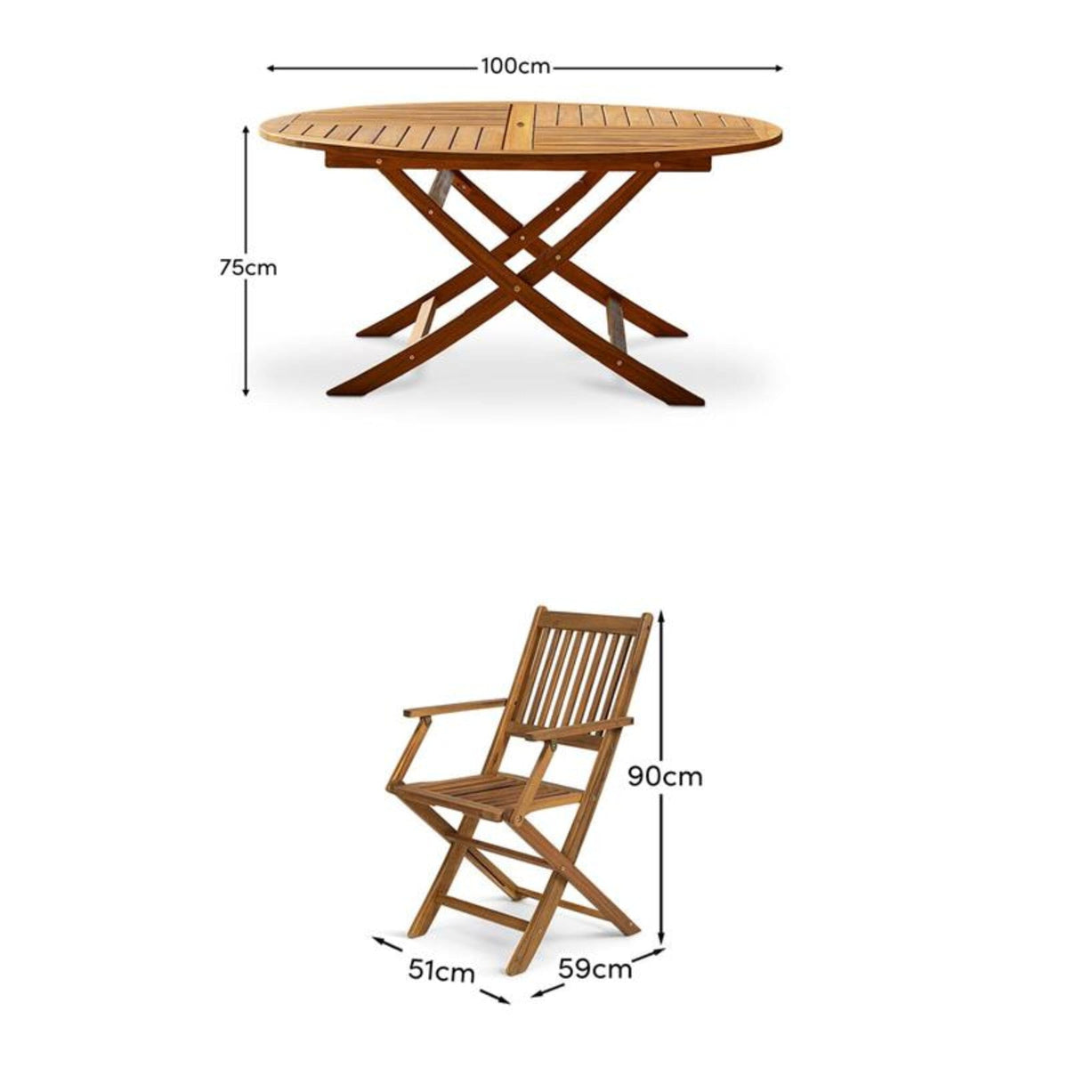 Ashby 4 Seater Round Wooden Garden Armchair Dining Set - 100cm