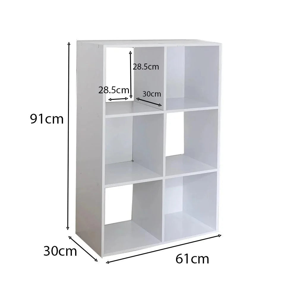 Cara 6 Cube Chalk White Bookcase Wooden Display Unit Shelving Storage Bookshelf Shelves - Black Basket