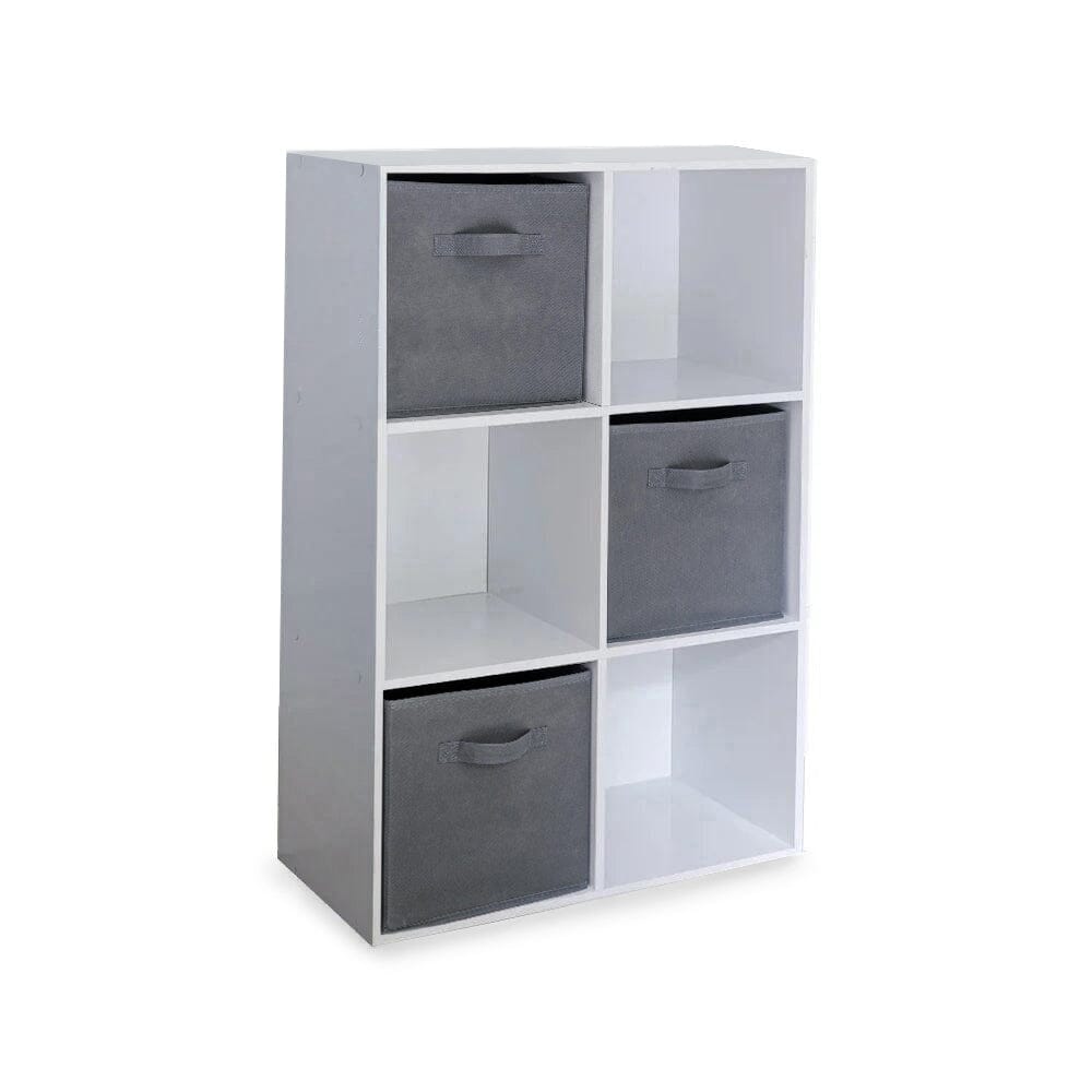 Cara 6 Cube Chalk White Bookcase Wooden Display Unit Shelving Storage Bookshelf Shelves - Grey Basket