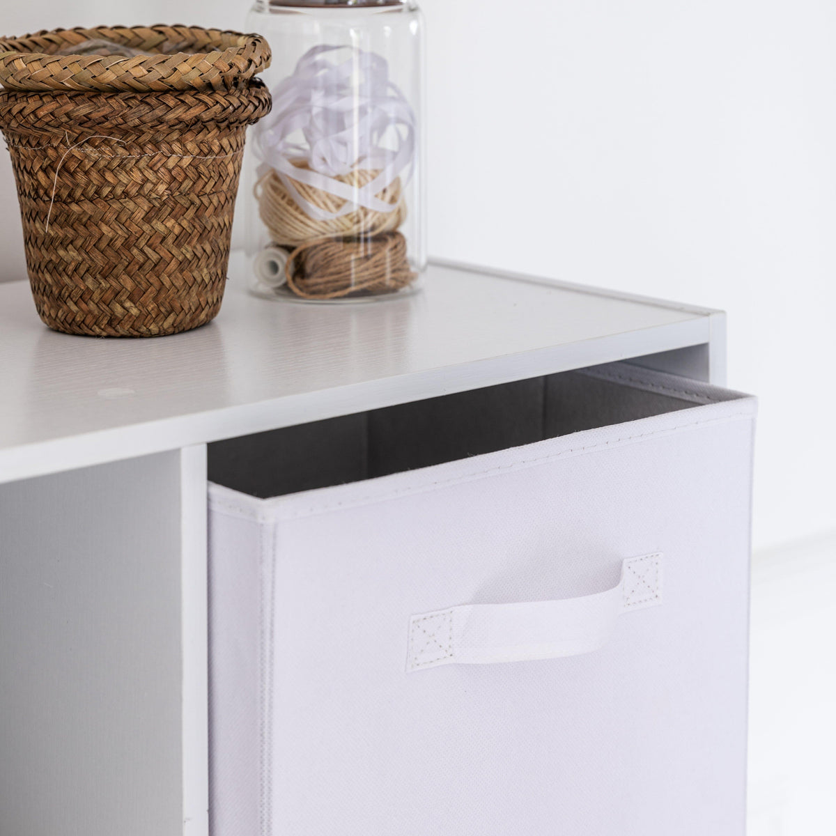 Cara 6 Cube Chalk White Bookcase Wooden Display Unit Shelving Storage Bookshelf Shelves - White Basket