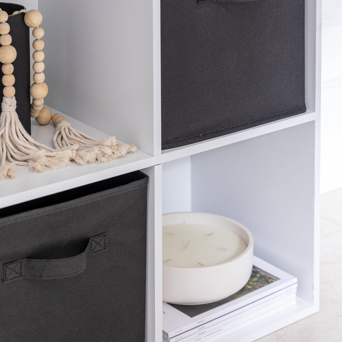 Cara 8 Cube Storage Unit in Chalk White & 4 Black Handled Box Drawers