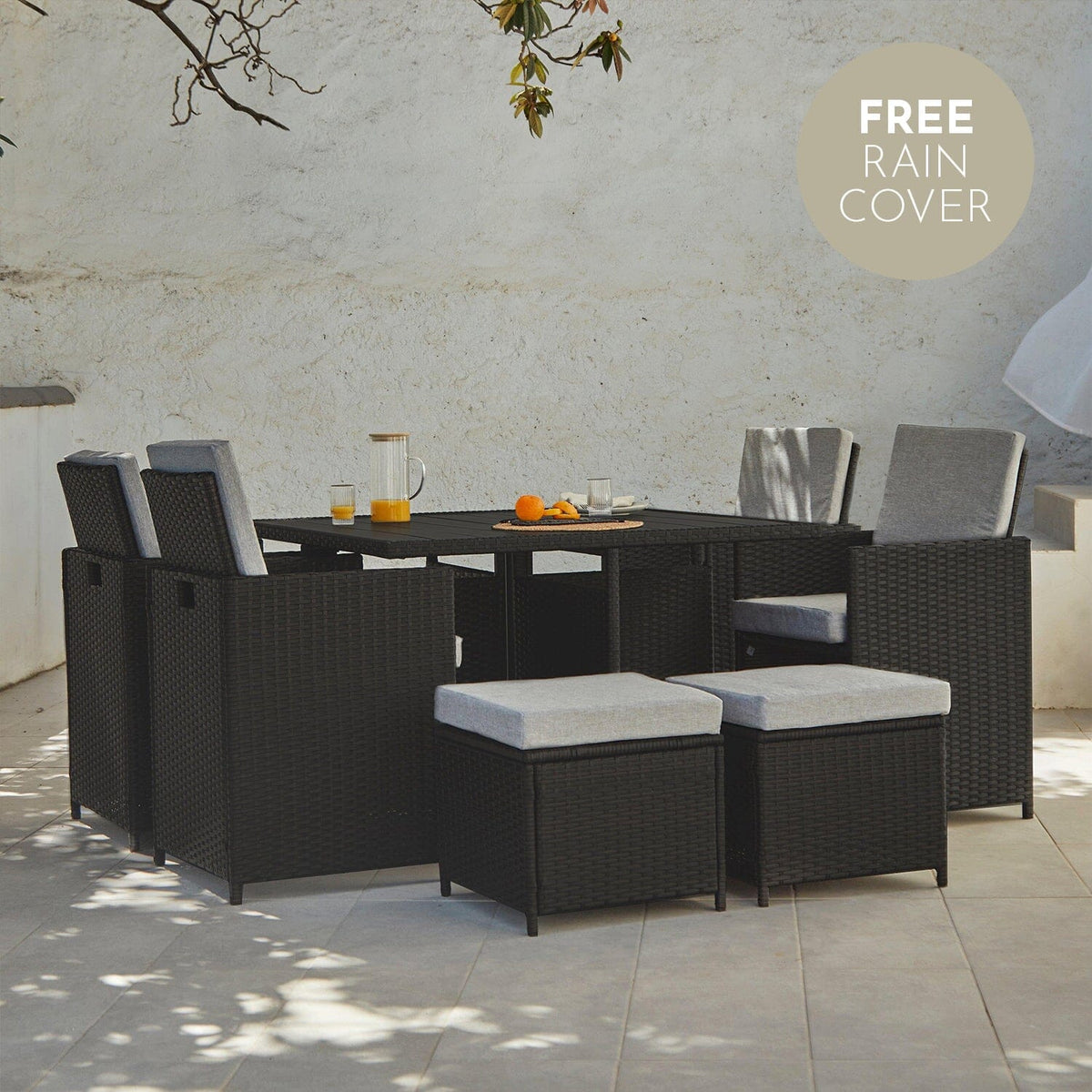 OUTLET - Cube 8 Seater Rattan Outdoor Dining Set - Black Weave Polywood Top