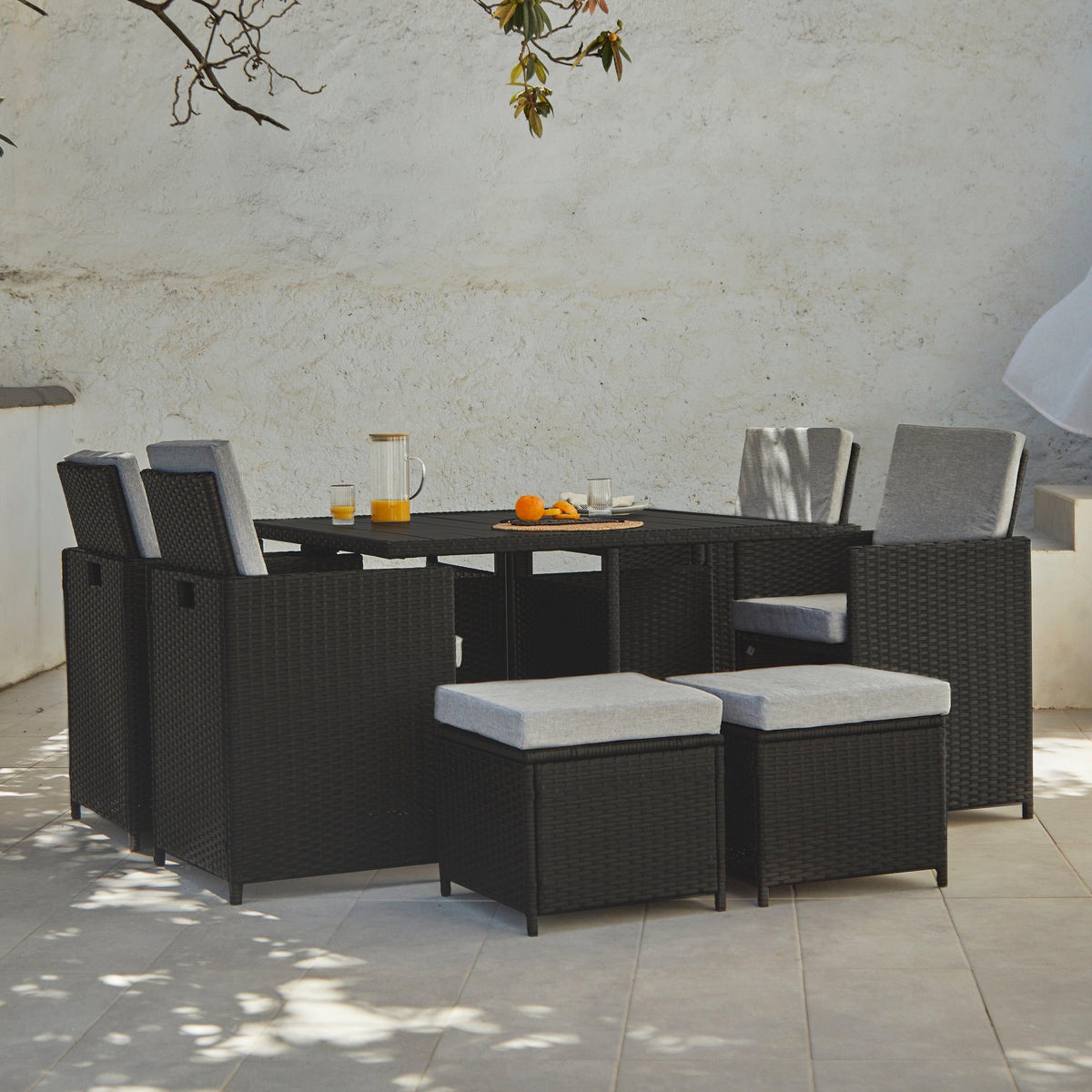 Cube 8 Seater Rattan Outdoor Dining Set - Black Weave Polywood Top