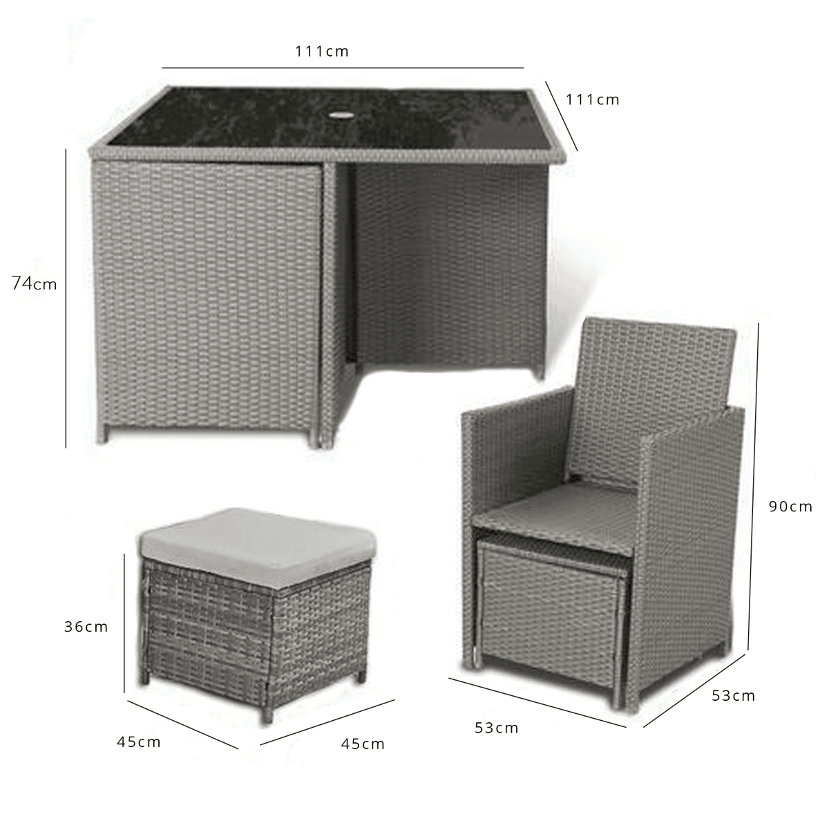 OUTLET - 8 Seater Rattan Cube Outdoor Dining Set - Grey Weave with Grey Cushions