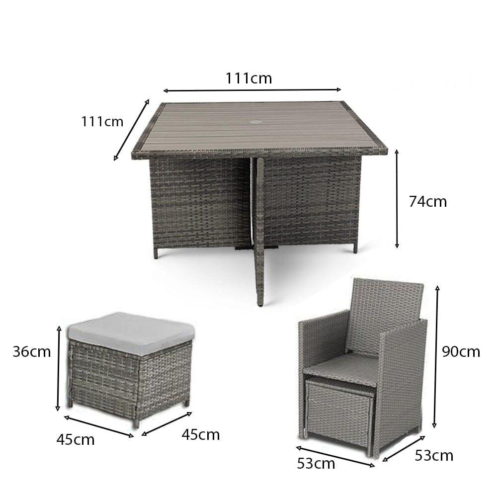 Cube 8 Seater Rattan Outdoor Dining Set - Natural Brown Weave Polywood Top