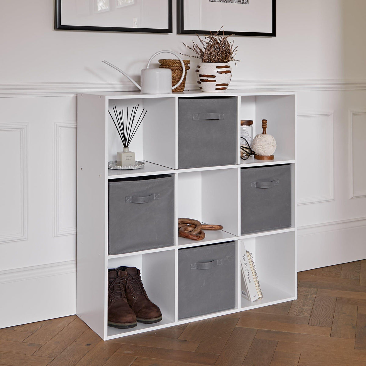 Cara 9 Cube Storage Unit & 4 Grey Handled Box Drawers