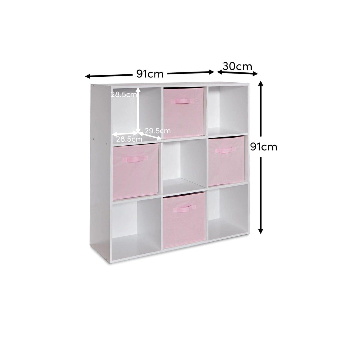 Cara 9 Cube Storage Unit - Bookcase & 4 Pink Handled Box Drawers