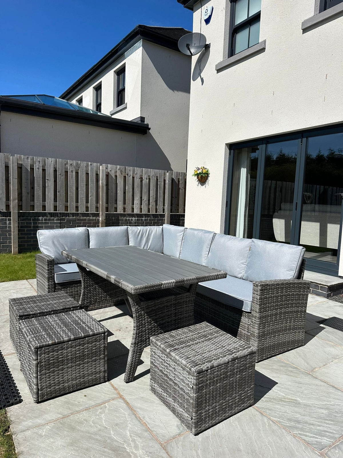 Aston 9 Seater Rattan Corner Sofa Set with Polywood Top - Grey