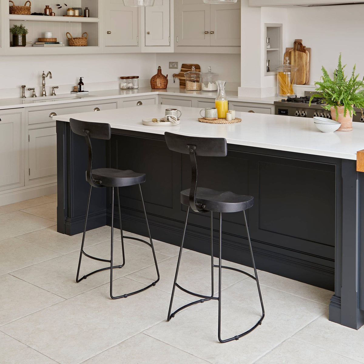 Aiden Black Mango Wood Bar Stools - Set of 2 - Black Iron Legs